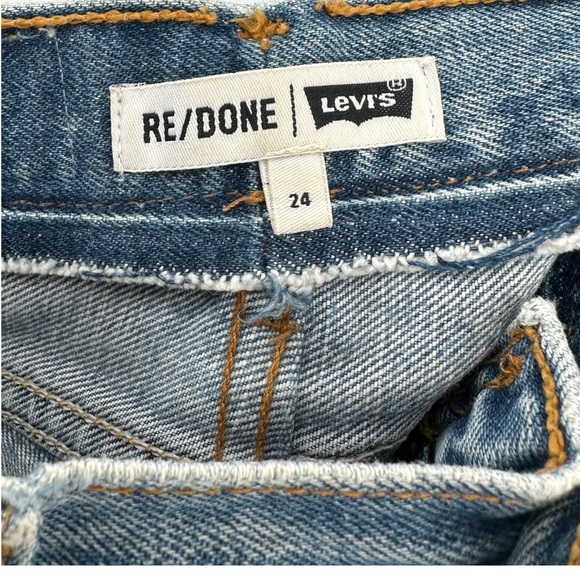 RE/DONE x Levi’s Reconstructed Frayed Raw Hem Straight Leg Blue Jeans sz 24 - Picture 6 of 8
